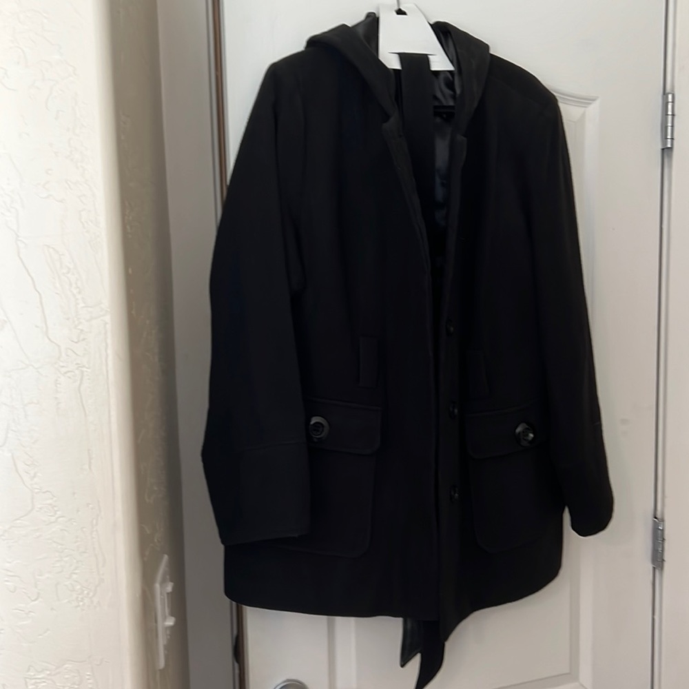 Heavier hooded belted winter coat